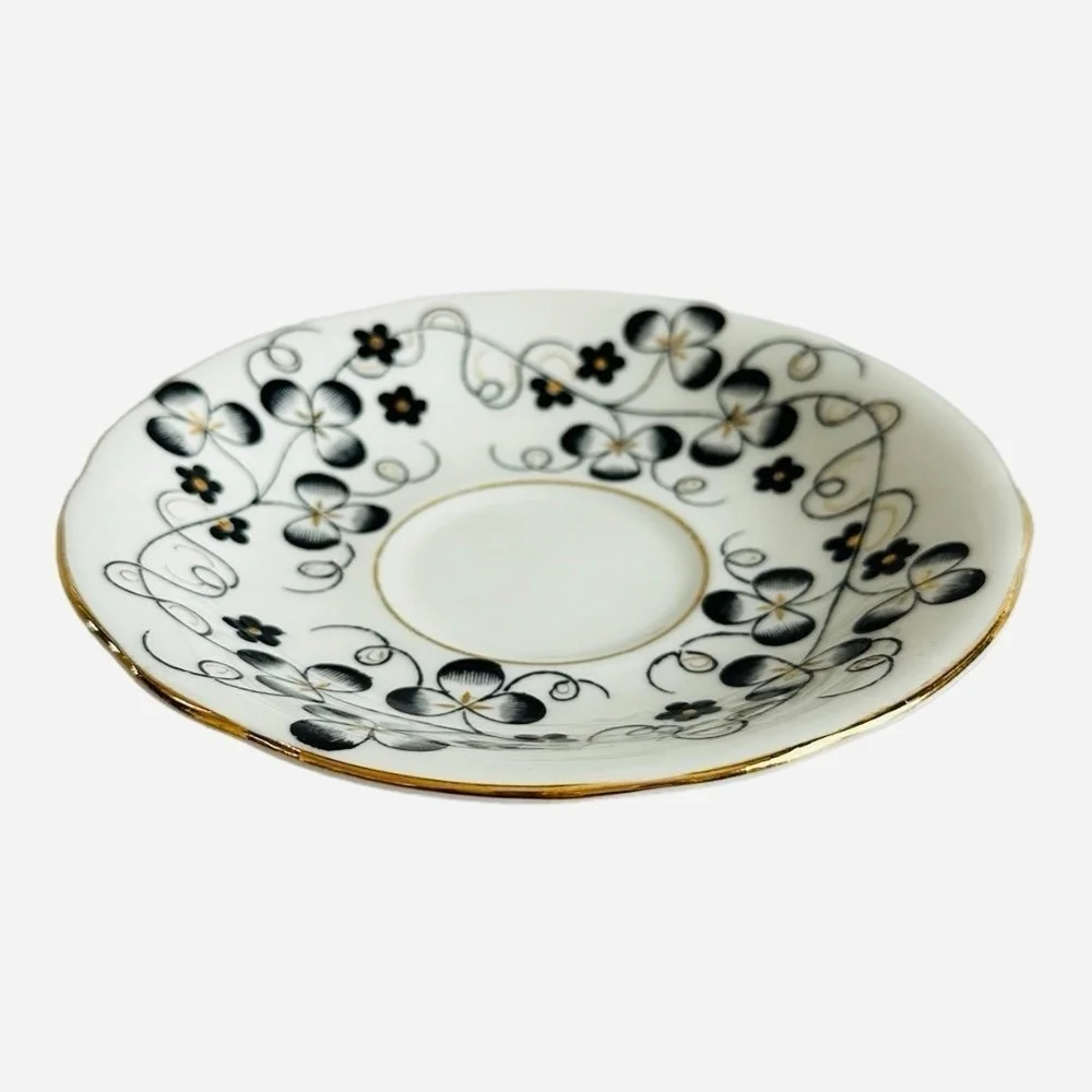 Vintage Clarence England Bone China Tea Saucer Gold Black Floral 5.5